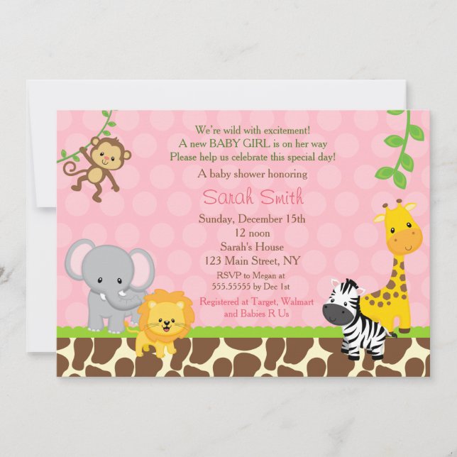 Safari Jungle Animals Baby Shower Invitaciones Chi (Anverso)