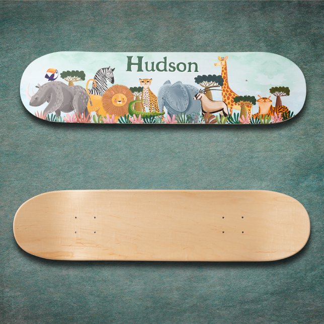 Safari jungle animals kids custom skateboard (Subido por el creador)