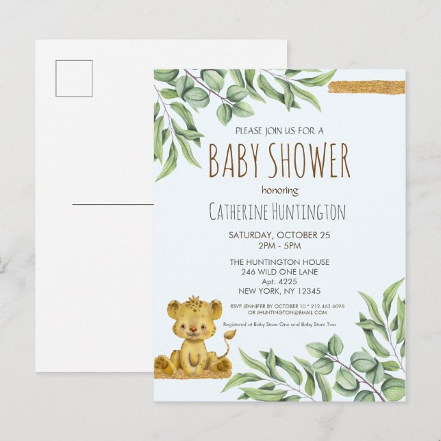 Safari Jungle León Invitación moderna a Baby Showe (Anverso / Reverso)