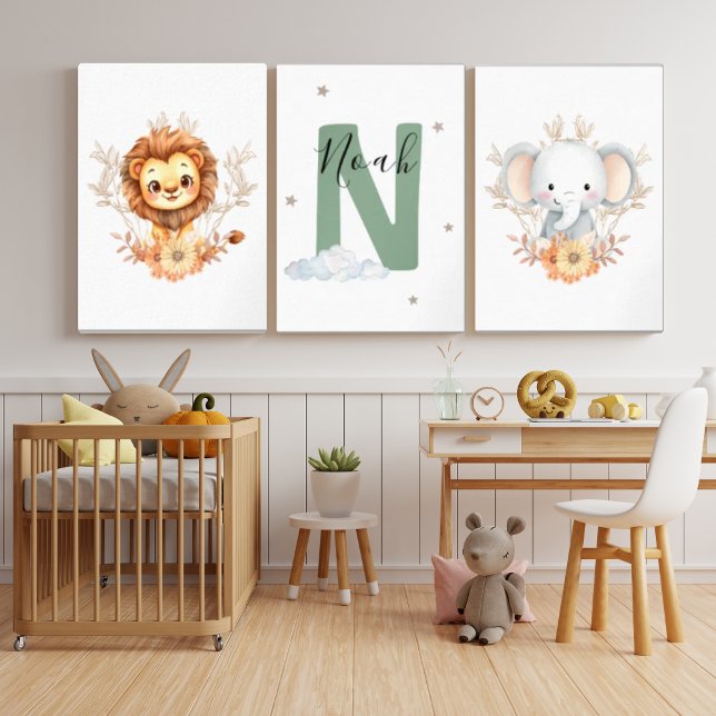 Safari Jungle Nursery Set with Name Initial Green (Subido por el creador)