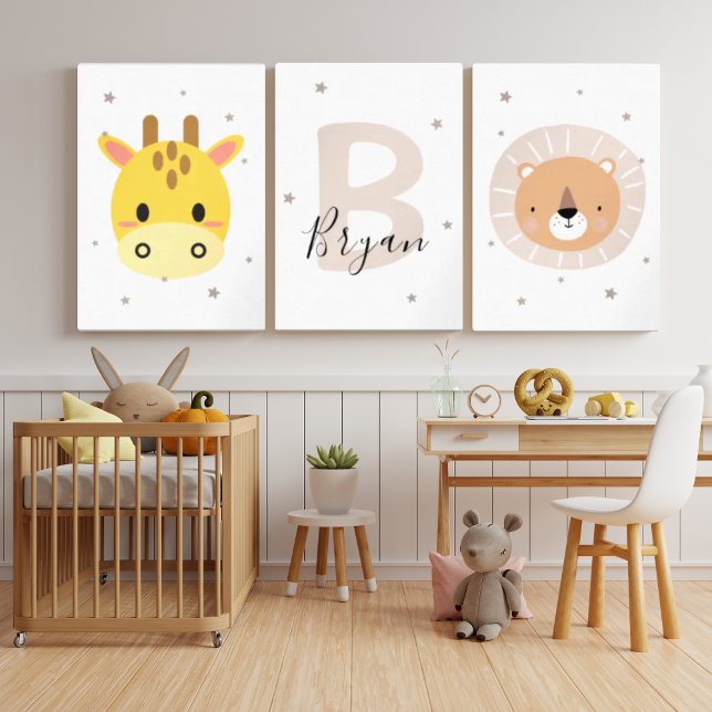 Safari Nursery Wall Art Set Giraffe Lion Custom (Subido por el creador)