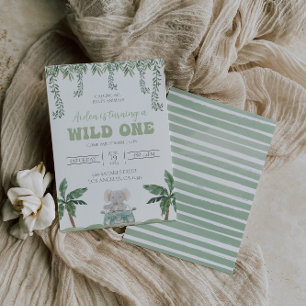 Safari primer cumpleaños invitación suave verde