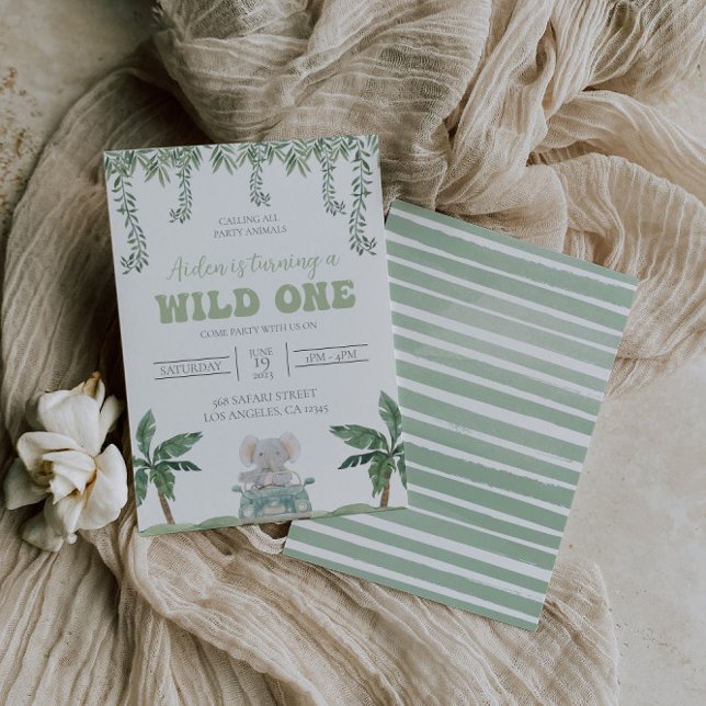 Safari primer cumpleaños invitación suave verde (Subido por el creador)