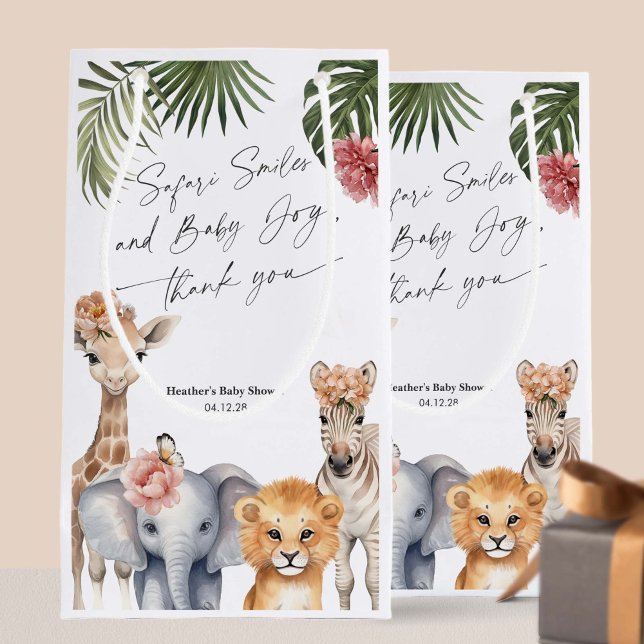 Safari Tema Bebé Chica ducha favorece la bolsa Goo (Safari Animals, baby Girl SHower Goodie Bag favors.)