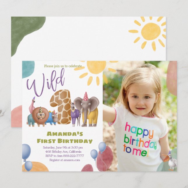 Safari Wild con invitación de cumpleaños fotográfi (Anverso / Reverso)