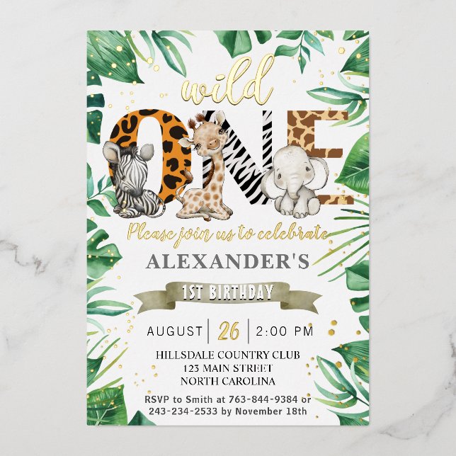 Safari Wild One Birday Party Invitación al Relieve (Anverso)