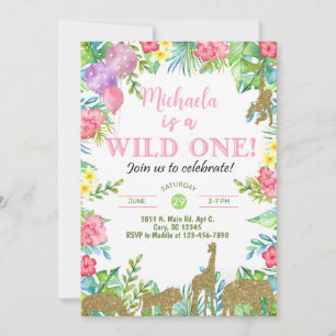 Safari Wild One chica 1ª invitación de cumpleaños.