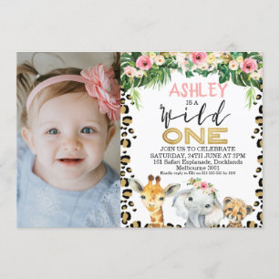 Safari Wild One Photo Birthday Invitación Para Chi
