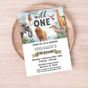 Safari Wild One Twins Invitación a la fiesta de cu