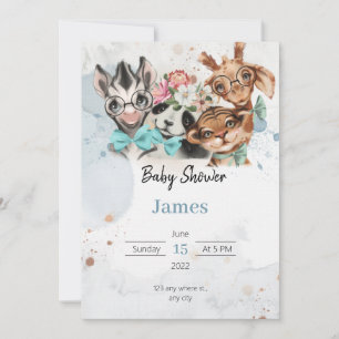 Safari Wildone baby ducha invitación azul
