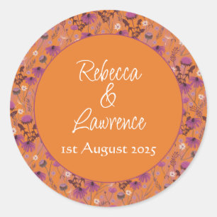 Saffron Sky Wildflowers - pegatina Boda redonda