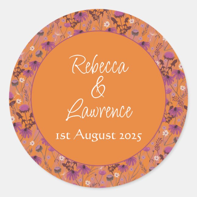 Saffron Sky Wildflowers - pegatina Boda redonda (Anverso)