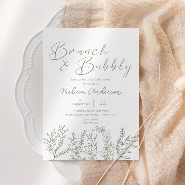 Sage Boho Flores Brunch Bridal Shower Invitación (Subido por el creador)