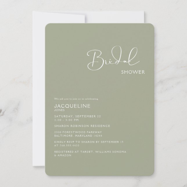 Sage Bridal Shower Rounding Invitación (Anverso)