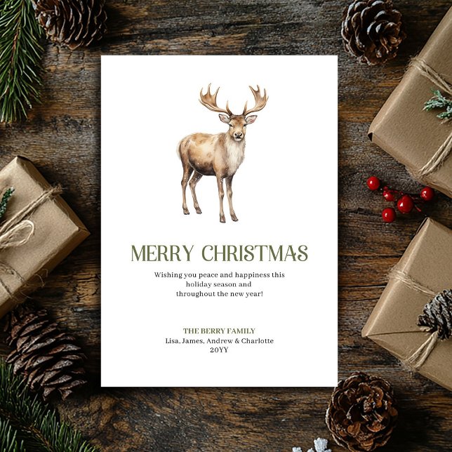 Sage de ciervo de Navidad moderno marfil Escritura (Modern Christmas Ornament Sage Ivory Elegant Script Card)