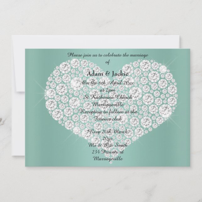 SAGE DIAMOND HEART ELEGANT WEDDING Invitación (Anverso)