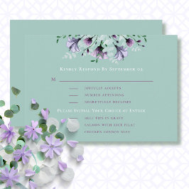 Sage Dusty Purple Romantic Menu Wedding RSVP