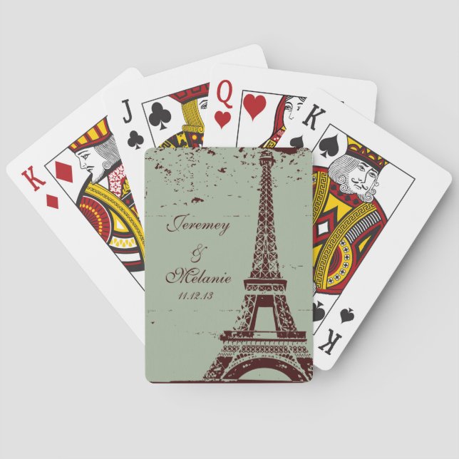 Sage Eiffel Tower Boda Favor de Jugar Cartas (Reverso)