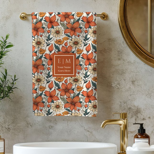 Sage Fall Florals Olive Terracotta Custom Towels  (Sage Fall Florals Olive Terracotta Custom Towel)