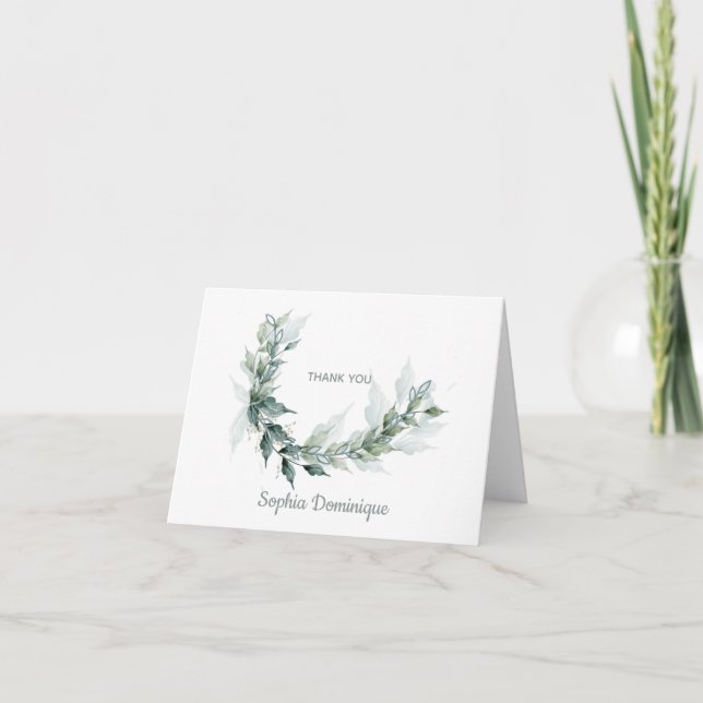 Sage Floral Swag Folded Gracias Notas (Anverso)