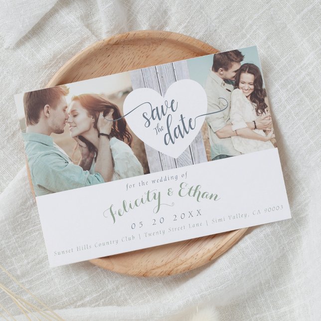 Sage Floral Wood Photo Wedding Guardar La Tarjeta  (Sage Floral Wood Photo Wedding Save The Date Card)