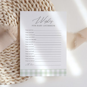 Sage Gingham Baby Shower quiere tarjeta para bebé