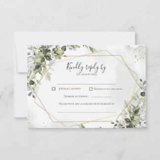 Sage gold eucalyptus geometric wedding RSVP card