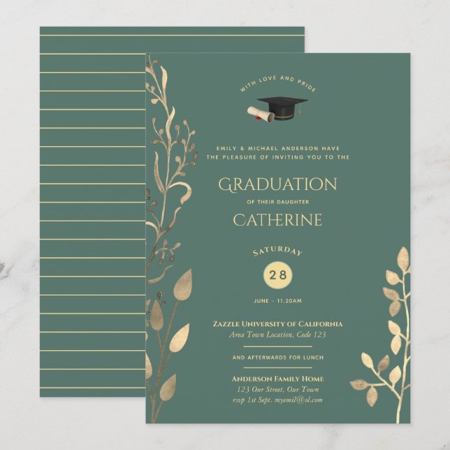 Sage Gold GRADUATION Ceremony Invitaciones Clásica (Anverso / Reverso)
