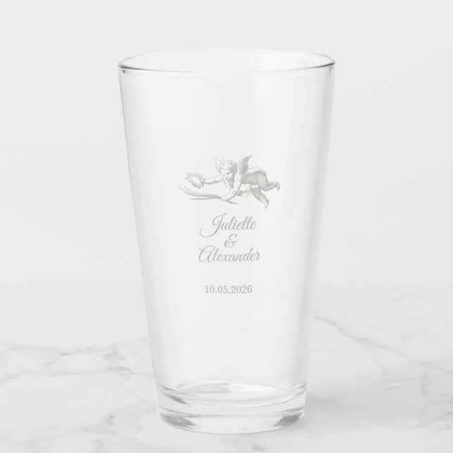 Sage Gray Toile de Jouy Wedding Glass Cup  (Anverso)