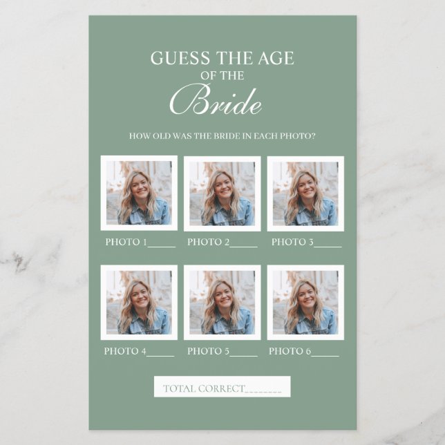 Sage Green Adivina La Edad De La Novia Hoja De Pap (Frente)