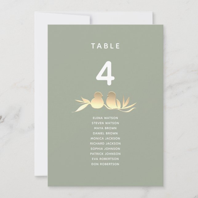 Sage Green and Gold Wedding Seating Chart (Anverso)