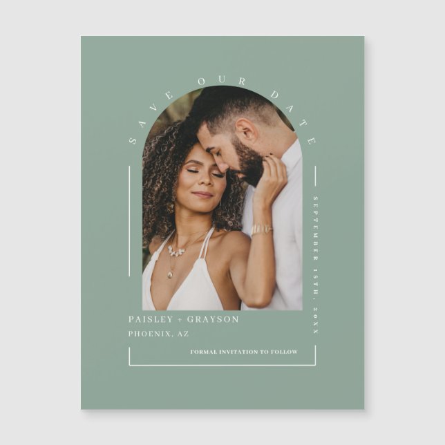 Sage Green Arch Photo Save Our Date Magnetic Card (Anverso)