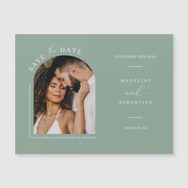 Sage Green Arch Photo Save the Date Magnetic Card (Anverso)