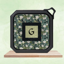 Sage Green Asian Print Floral White Initial 