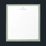 Sage Green | Bloc de notas simple personalizado de<br><div class="desc">Este bloc de notas personalizado tiene un borde de color sencillo y un corazón bonito. Personaliza el texto con tu nombre o cualquier texto. Esta nota personalizada será un regalo perfecto para un profesor,  un amigo o usted mismo. Hay más diseños disponibles en mi tienda BaraBomStudio. Gracias!</div>