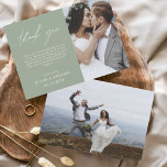 Sage Green Boda Gracias Cartas Flyer<br><div class="desc">Boda de presupuesto Gracias Tarjetas que tienen una foto en el frente y en la parte de atrás. Las tarjetas de agradecimiento contienen una moderna tipografía de escritura cursiva con letras a mano que son elegantes,  simples y modernas para usar después de la celebración del día de la boda.</div>