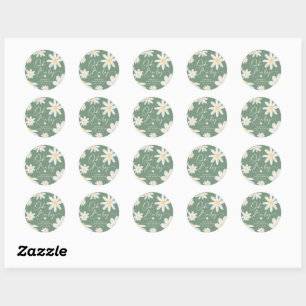 Sage Green Bohemian Daisy Flower Round Pegatina