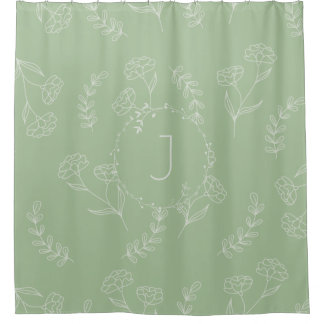 Sage Green Bohemian Monograma Cortina de Ducha