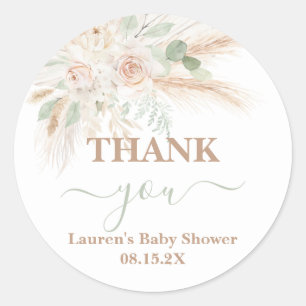 Sage Green Boho Baby Shower Classic Round Pegatina