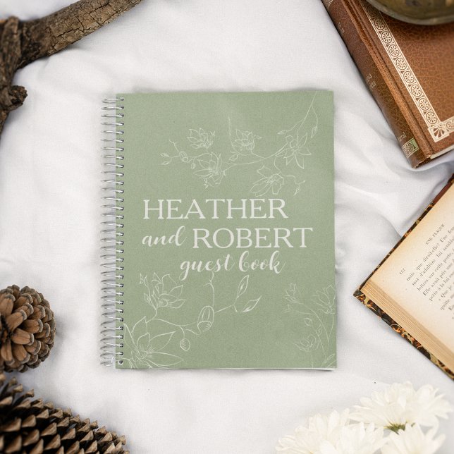 Sage Green Boho Boda Floral Spiral Libro de invita (Subido por el creador)