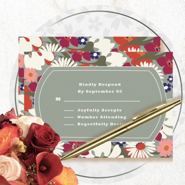 Sage Green Boho Chic Floral Modern Wedding RSVP (Subido por el creador)
