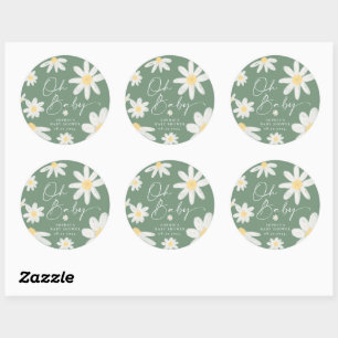 Sage Green Boho Daisy Flower Round Pegatina