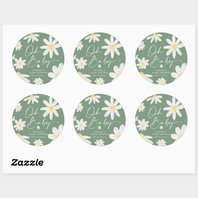 Sage Green Boho Daisy Flower Round Pegatina (Hoja)
