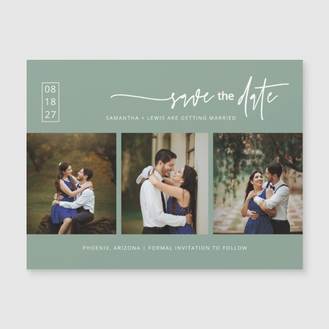 Sage Green Boho Photo Save the Date Magnetic Card (Anverso)