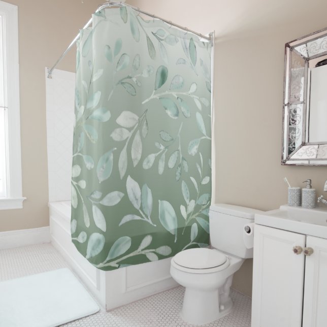 Sage Green Botanic Bohemian Shower Cortina (In situ)