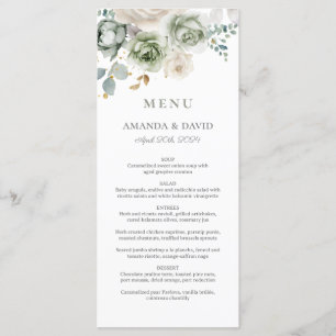 Sage Green Botanical Elegant Wedding Flat Menu