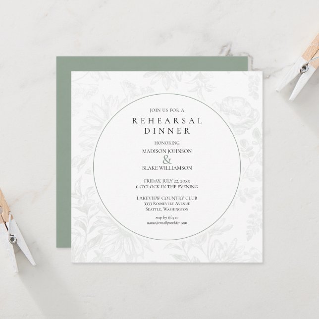 Sage Green Botanical Floral Ensayos Cena (Anverso/Reverso In Situ)