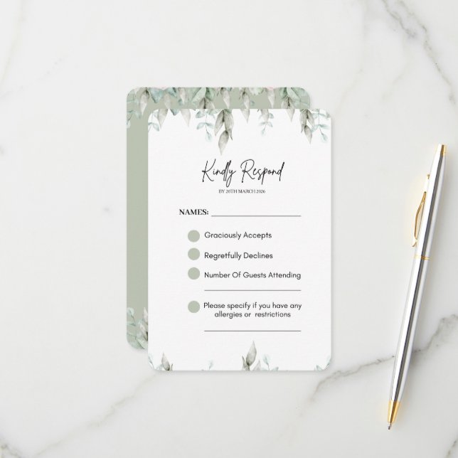 Sage Green Botanical Wedding RSVP CARD (Anverso/Reverso In Situ)