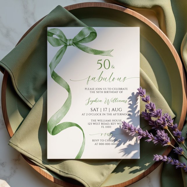 Sage Green Bow 50 y Fabulosa Invitación al cumplea (Subido por el creador)
