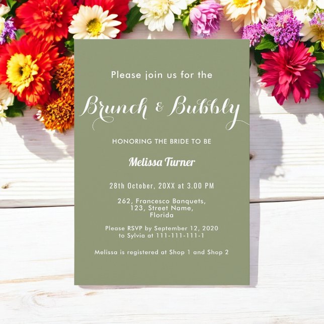 Sage Green Bridal Brunch Bubbly Simple Invitación (Subido por el creador)